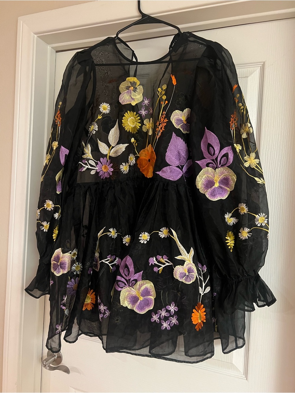ASOS Black Embroidered Floral Sheer Short Dress